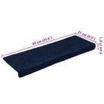 vidaXL Tapis d'escalier 15 Pièces Tissu aiguilleté 65x21x4 cm Bleu