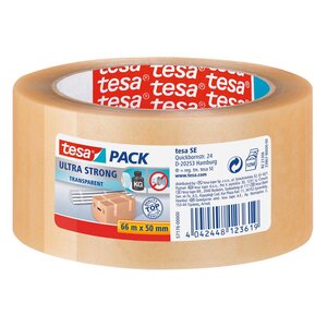 Ruban adhésif d'emballage tesapack pvc ultra strong 65 microns - 50 mm x 66 m - transparent (paquet 6 x 66 mètres)