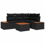 vidaXL Ensemble de canapé de jardin avec coussin 5 Pièces Noir polyrotin