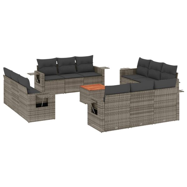 vidaXL Salon de jardin avec coussins 13 Pièces gris résine tressée