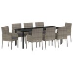 vidaXL Set de 9 chaises de salle à manger de jardin avec coussins gris en poly rattan