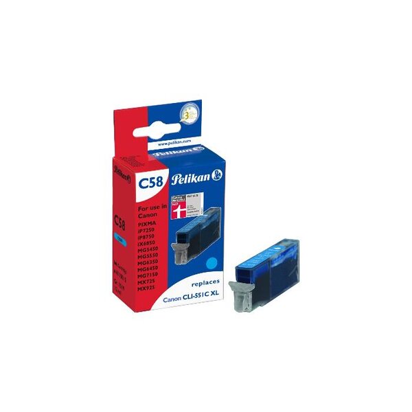 C58 cartouche jet d'encre compatible avec oem cli-551c xl 6444b001 cyan pelikan printing