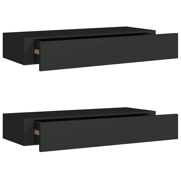 vidaXL Étagères à tiroirs murales 2 Pièces Noir 60x23 5x10 cm MDF