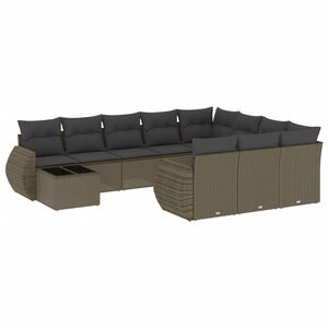 vidaXL Salon de jardin 11 Pièces avec coussins gris clair résine tressée