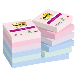 Notes couleurs soulful super sticky post-it 47 6 x 47 6 mm - bloc de 90 feuilles - lot de 12