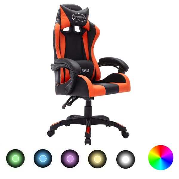 vidaXL Fauteuil de jeux vidéo avec LED RVB Orange et noir Similicuir