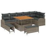 vidaXL Ensemble de canapé de jardin avec coussin 9 Pièces Gris Poly rotin