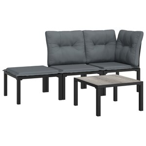 vidaXL Salon de jardin 4 Pièces noir et gris résine tressée