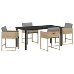 Ensemble de Salle à Manger de Jardin 5 Pièces avec Coussins en Rotin Poly Beige