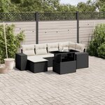 vidaXL Salon de jardin 7 Pièces avec coussins noir résine tressée