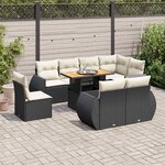vidaXL Salon de jardin 9 Pièces avec coussins noir résine tressée