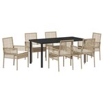 vidaXL Ensemble de Salle à Manger de Jardin de 7 Pièces avec Coussins Beige Rattan Poly