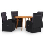 vidaXL Ensemble de Salle à Manger de Jardin de 5 Pièces avec Coussins Noir Rattan Acacia