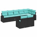 vidaXL Ensemble de Canapés 8 Pièces Noir et turquoise polyrotin