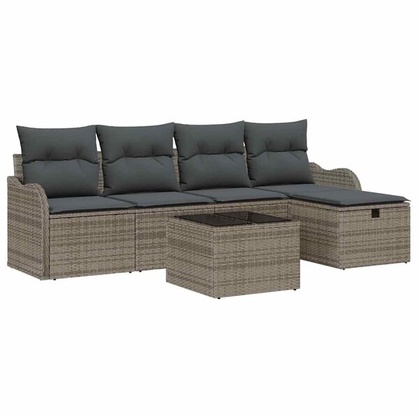 vidaXL Ensemble de canapé de jardin avec coussin 6 Pièces Gris polyrotin