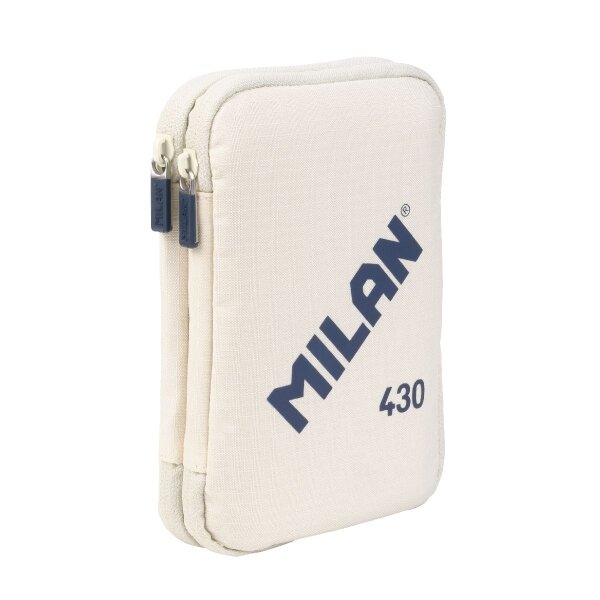Trousse à crayons à deux niveaux Milan Collection 430 avec 2 gommes  un taille-crayon  un crayon  un stylo à bille P1 Touch Blue  une règle  12 crayons de couleur et 18 marqueurs - Beige