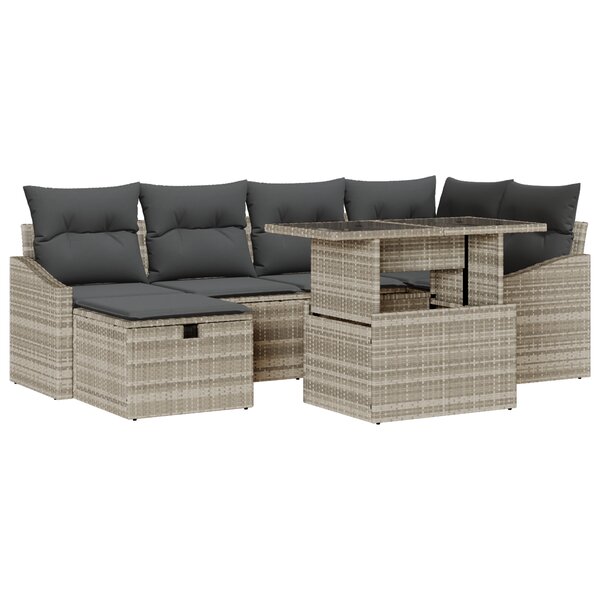 vidaXL Ensemble de canapé jardin 7 pièces avec coussins gris clair en poly rotin de