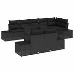 vidaXL Ensemble de canapé de jardin avec coussin 9 Pièces Noir polyrotin