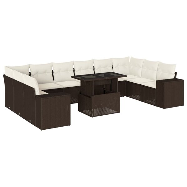 vidaXL Salon de jardin et coussins 11 Pièces marron résine tressée