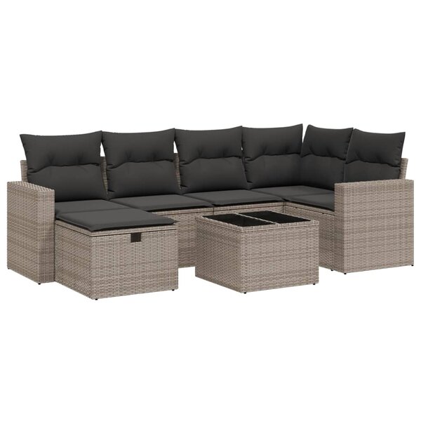 vidaXL Salon de jardin avec coussins 7 Pièces gris résine tressée