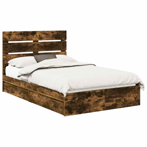 vidaXL Lit de Rangement Chêne fumé 135 x 190 cm Bois d'ingénierie