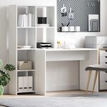 vidaXL Bureau avec étagère Blanc 138.5 x 55 x 143 cm Bois d'ingénierie