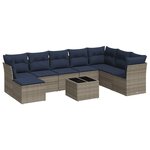 vidaXL Salon de jardin 9 Pièces avec coussins gris résine tressée