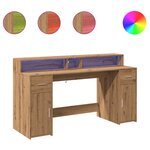 Bureau table poste de travail meuble d'ordinateur informatique étude avec lumières LED chêne artisanal bois d'ingénierie brun 02_0023418