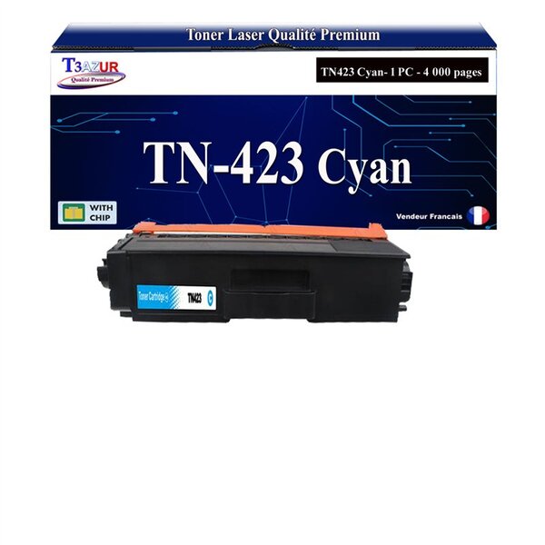 T3AZUR - Toner compatible avec Brother TN421  TN423 Cyan pour Brother HL-L8260CDW HL-L8360CDW DCP-L8410CDN DCP-L8410CDW MFC-L8690CDW MFC-L8900CDW