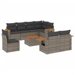 vidaXL Salon de jardin 9 Pièces avec coussins gris résine tressée