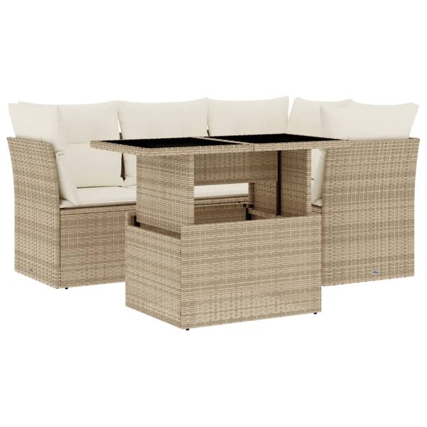 vidaXL Salon de jardin avec coussins 5 Pièces beige résine tressée
