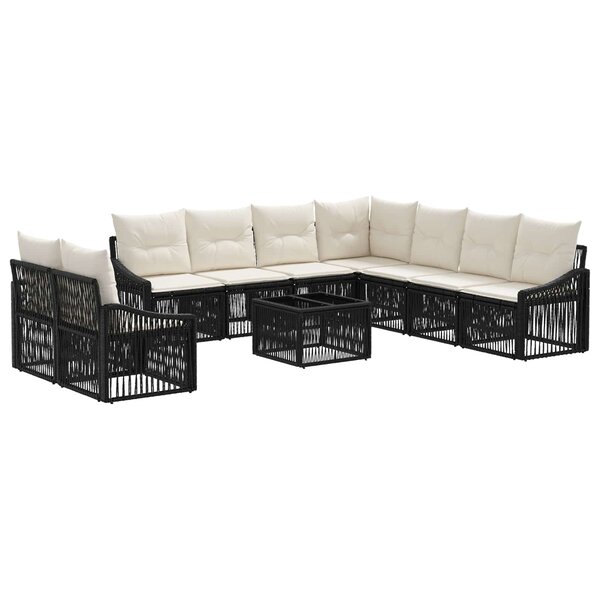 vidaXL Ensemble de canapé de jardin 10 Pièces Noir polyrotin