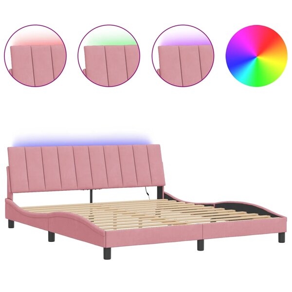 VidaXL Cadre de lit avec LED sans matelas rose 180x200 cm velours