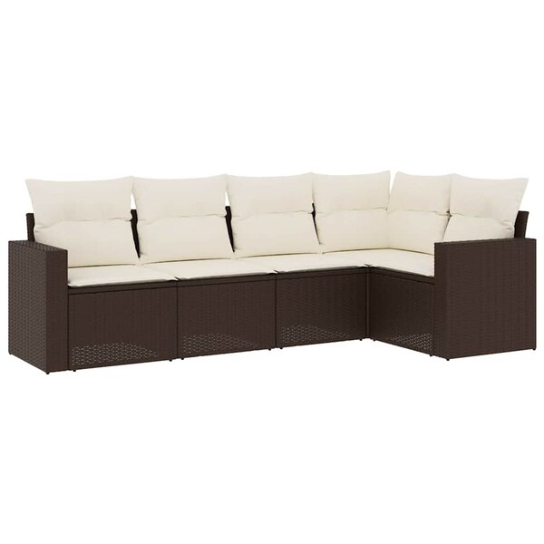vidaXL Salon de jardin avec coussins 5 Pièces marron résine tressée
