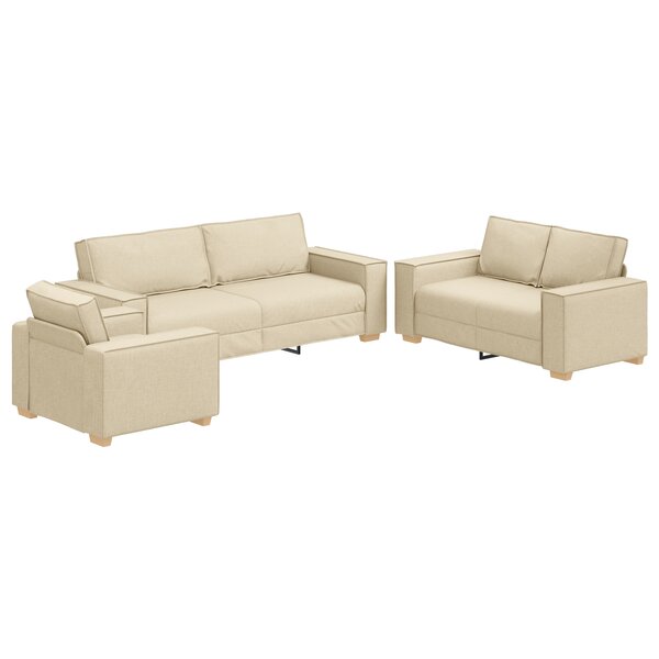 Ensemble de canapé 3 pièces vidaXL avec coussins en tissu crème