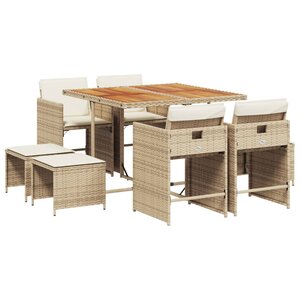 vidaXL Ensemble à manger de jardin et coussins 9 Pièces beige Poly rotin