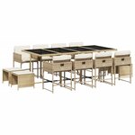 vidaXL Ensemble à manger de jardin et coussins 13 Pièces beige