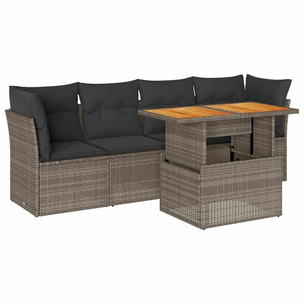 vidaXL Salon de jardin 5 Pièces avec coussins gris résine tressée