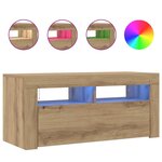 vidaXL Meuble TV avec lumières LED chêne artisanal bois d'ingénierie