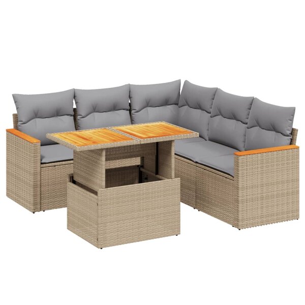 vidaXL Salon de jardin avec coussins 6 Pièces beige résine tressée