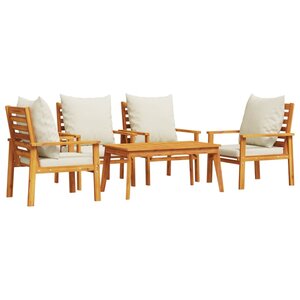 vidaXL Salon de jardin avec coussins 5 Pièces Bois d'acacia solide