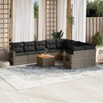 vidaXL Salon de jardin avec coussins 10 Pièces gris résine tressée