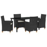 vidaXL Ensemble de Salle à Manger de Jardin 5 Pièces avec Coussins Noir Poly Rattan
