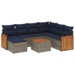 vidaXL Salon de jardin 8 Pièces avec coussins gris résine tressée