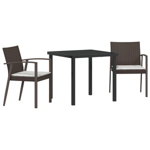 vidaXL Ensemble de salle à manger de jardin 3 pièces avec coussins en poly rattan brun