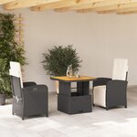 vidaXL Ensemble à manger de jardin avec coussins 3 Pièces Noir