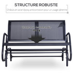 Banc à bascule de jardin 2 places design contemporain grand confort accoudoirs assise et dossier ergonomique acier textilène noir