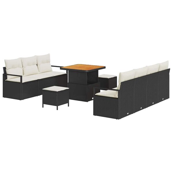 vidaXL Ensemble de canapé de jardin avec coussin 10 Pièces Noir et Crème