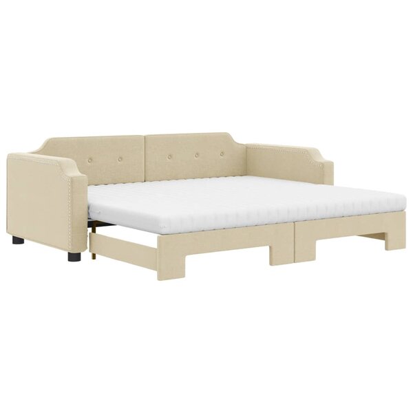 vidaXL Lit de jour avec gigogne et matelas crème 80x200 cm tissu