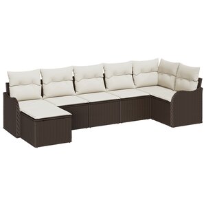 vidaXL Ensemble de Canapés de Jardin de 7 Pièces avec Coussins Marron Rattan Poly